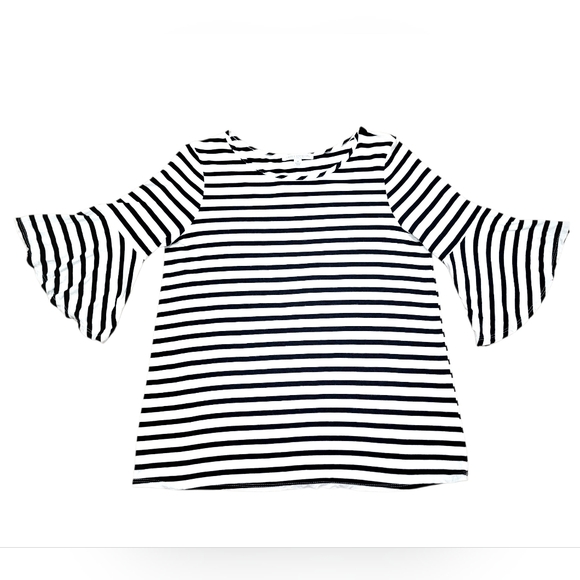 Green Envelope Tops - Green Envelope Black White Stripe Bell Sleeve Top Woman's Size Medium Made InUSA